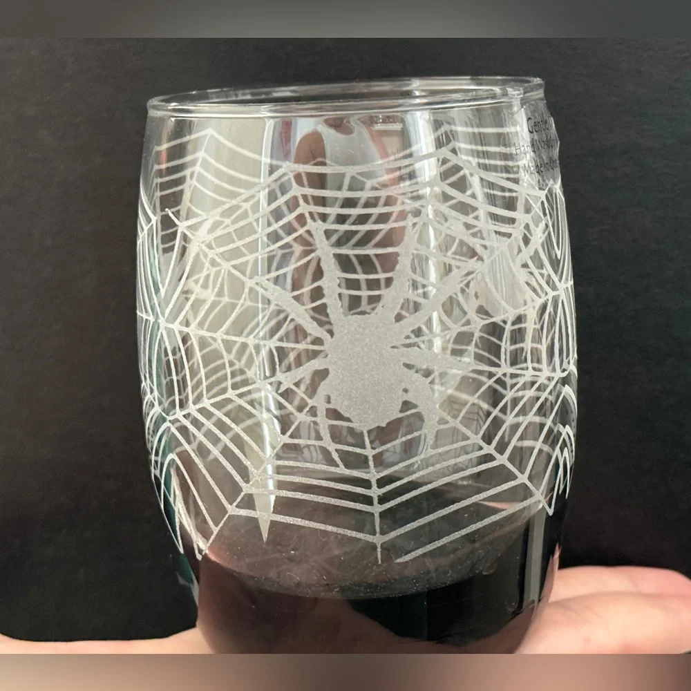 Set of 2 spider Old Fashioned etched glasses
